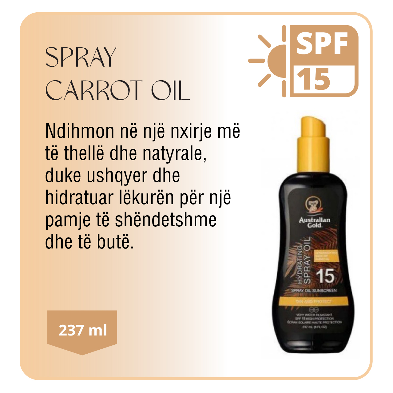AUSTRALIAN GOLD SPF 15 SPRAY CARROT OIL 237 ML